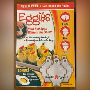 NEW Eggies White Kitchen Tool for Effortless Egg Cooking NIB